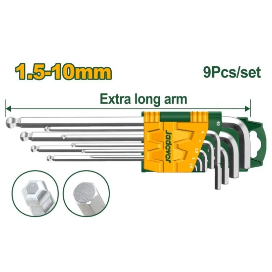 جاديفر JDHK2292 طقم النكيه مسدس طويل 9 قطع  من 1.5 الي 10 مم