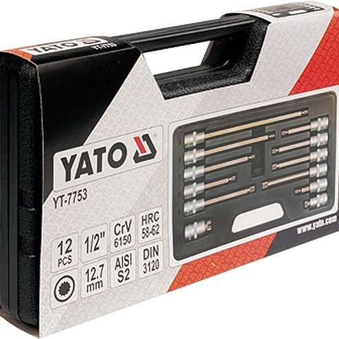  ياتو YT-7753 طقم لقم سنون رباط مسدس  1/2" بوصه طويله 12 قطعة شنطه بلاستيك