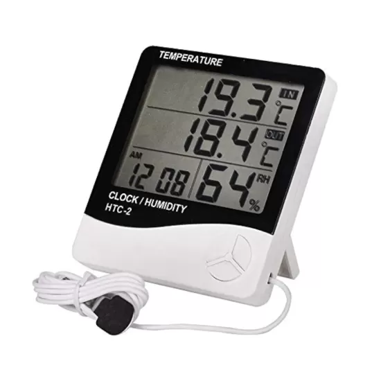 مقياس حرارة الكتروني HTC-2 مع ميزان الحرارة ومقياس الرطوبة