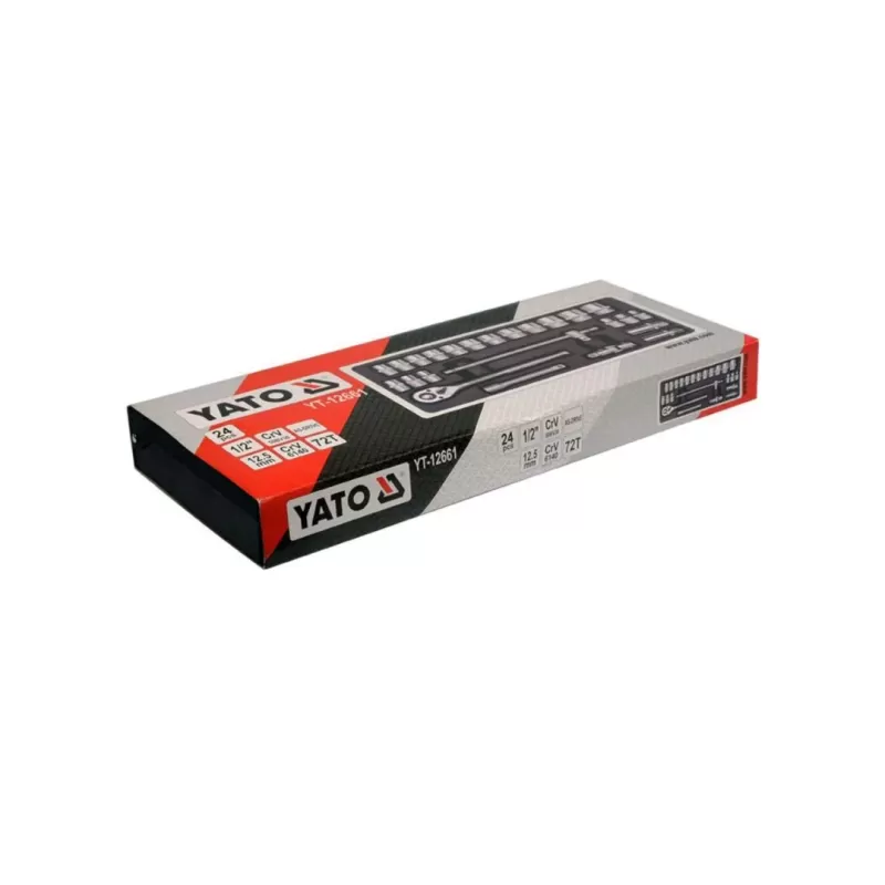 ياتو YT-12661 شنطة معدن طقم لقم + يد سيستيم - 1/2بوصه - 24 قطعة